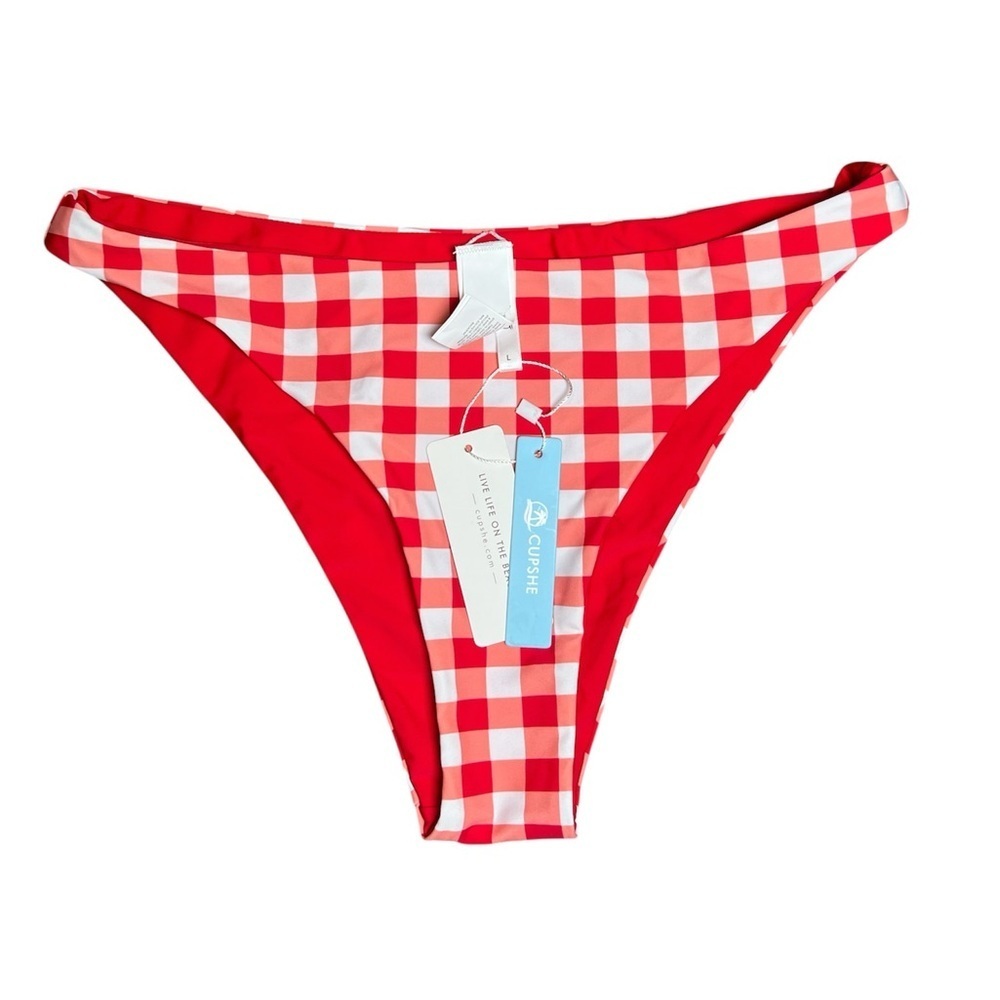 Cupshe Red and White Checkered reversible Bikini Bottom L